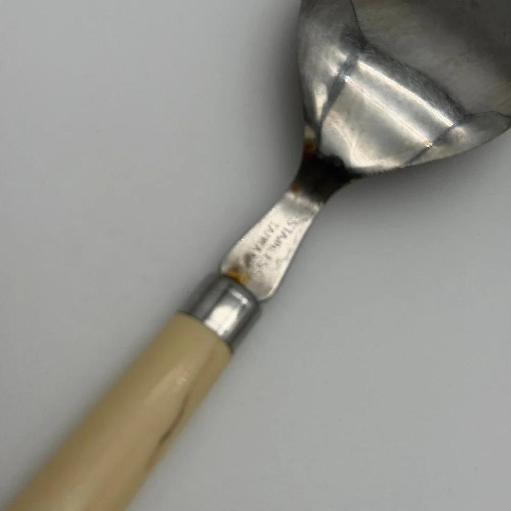 Vintage Stainless Taiwan Floral Flatware Spoon and Knife Set Cream Blue Yellow